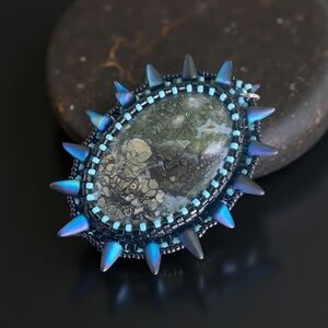 Spiked Beaded Marcasite Pendant with Iridescent Accents